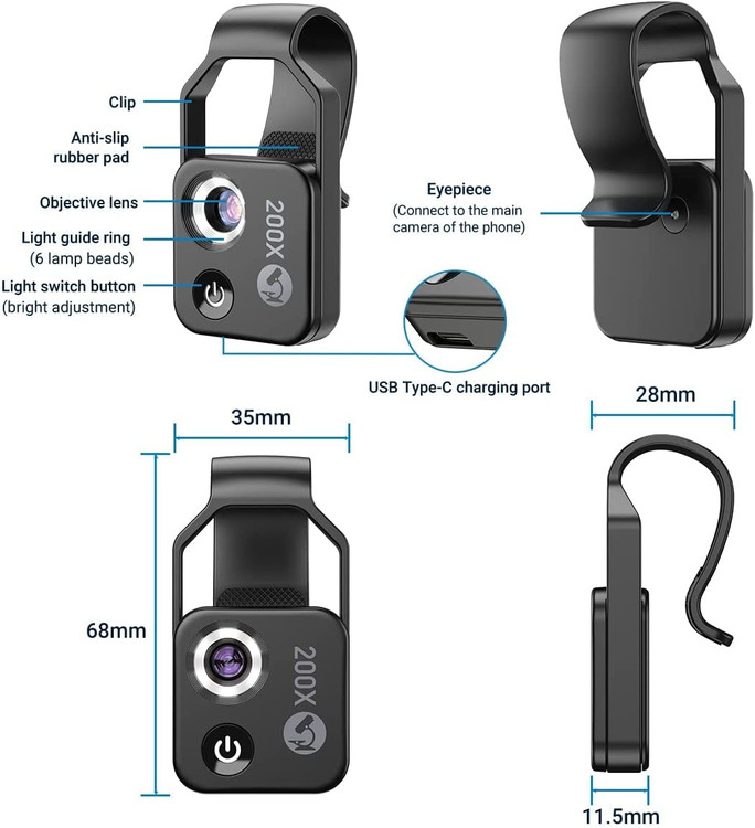 مینی میکروسکوپ موبایل 200X همراه با LED