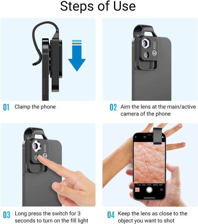 مینی میکروسکوپ موبایل 200X همراه با LED