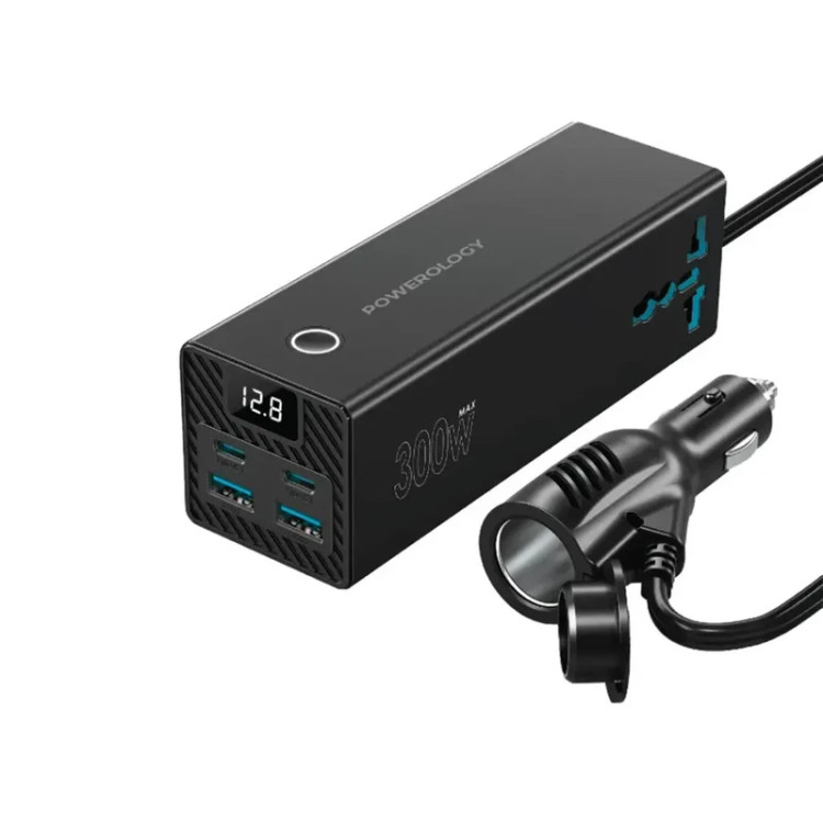 مبدل برق اینورتر و فندکی خودرو 300 وات پاورولوجی مدل PWCUQC038