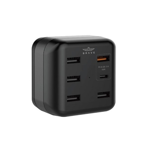 آداپتور شارژر رومیزی 6 پورت Brave مدل BMP-006 | توان 45 وات | PD + QC 3.0
