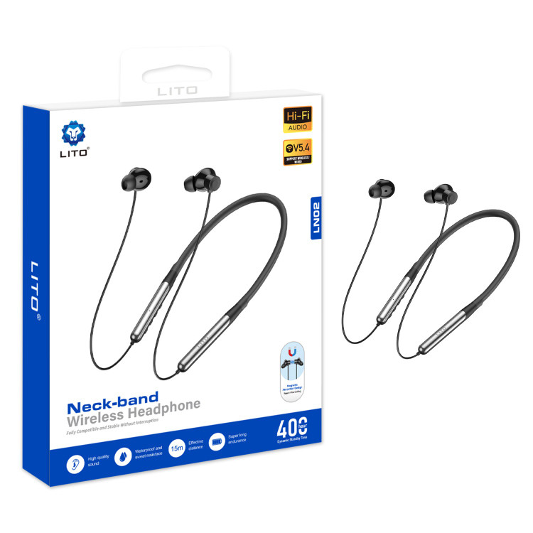 هدفون گردنی بیسیم LITO LN02 با بلوتوث 5.4، باتری 200 میلیآمپر ساعت و شارژ Type-C