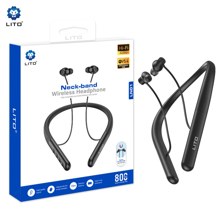 هدفون گردنی بیسیم LITO LN01 با بلوتوث 5.4، باتری 400 میلیآمپر ساعت و شارژ Type-C